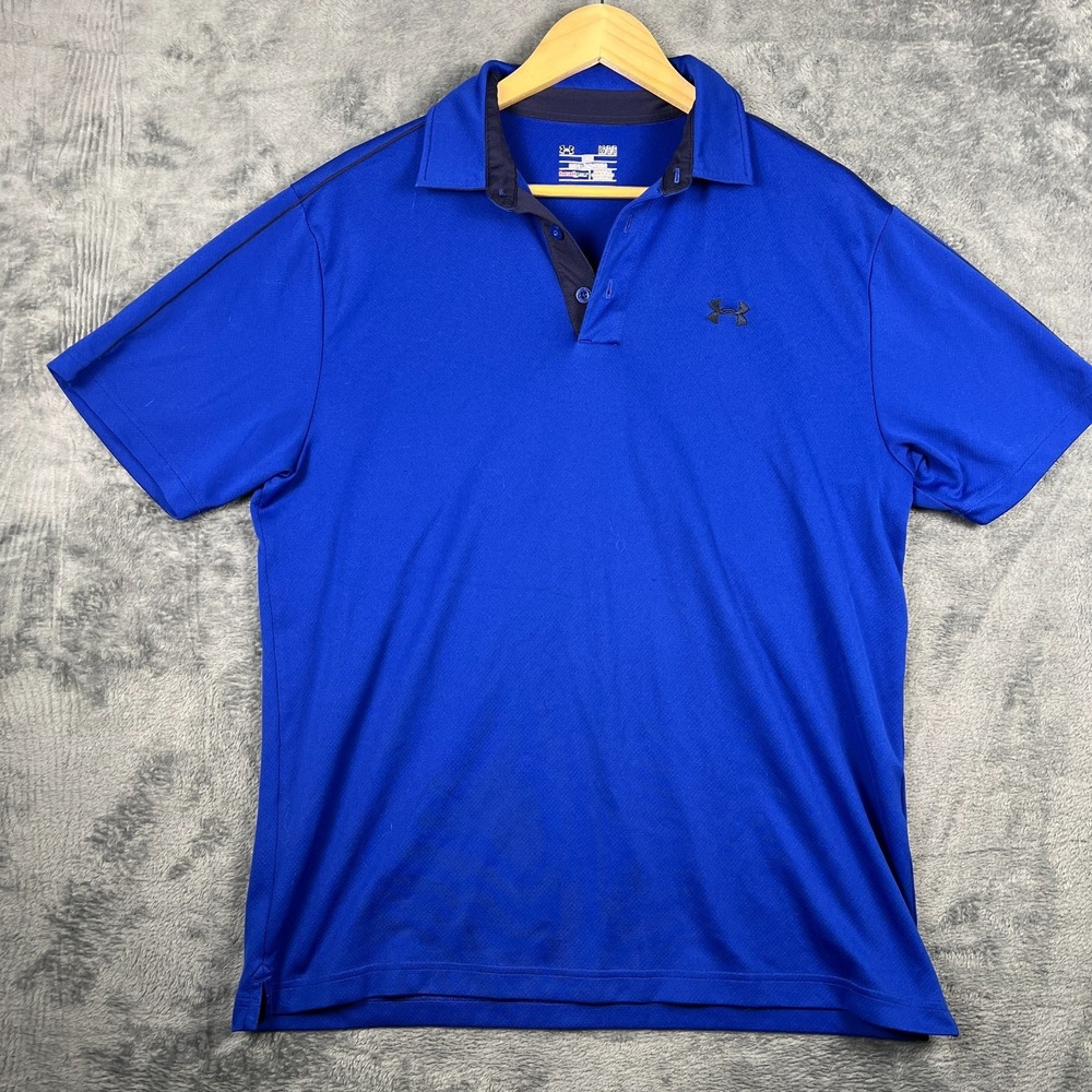 Under Armour HeatGear Polo Shirt Mens Large Blue Tennis Performance Loose Fit
